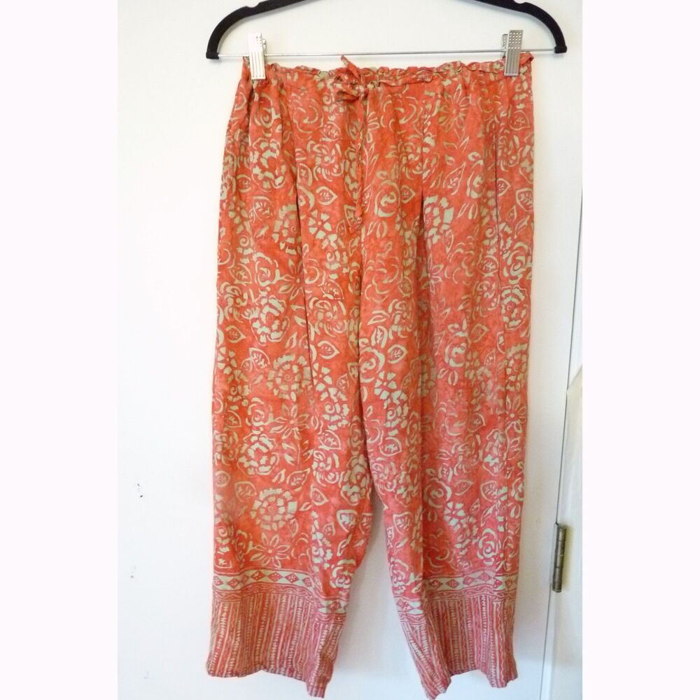 Harem Pants with pockets Nomadic Traders Indonesia Batik Floral print rayon M
